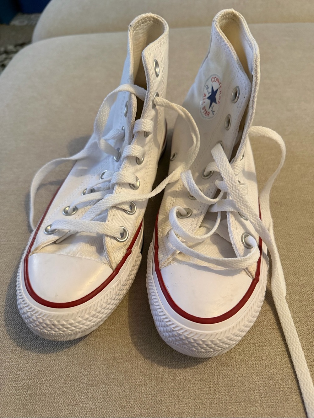 Converse Kids White High-Top Canvas Sneakers with Red Stripe